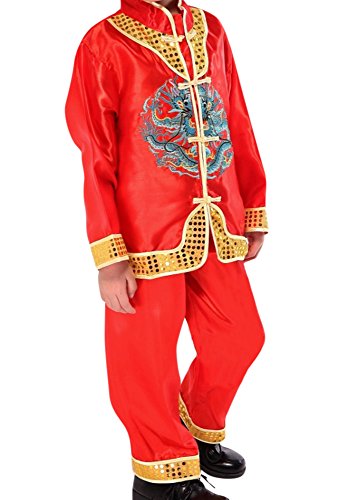 CRB Fashion Little Boys Toddler Kung Fu Chinese Arts Asian Oriental Shirt Pants Outfit Set Costume (6 to 7 Years Old, Red)