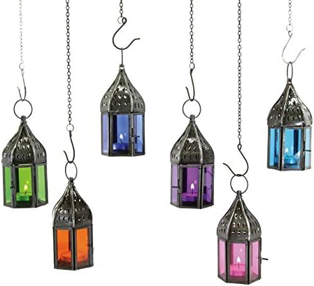 Set of 6 hexagonal Moroccan Style Multi Coloured Tealight Holders