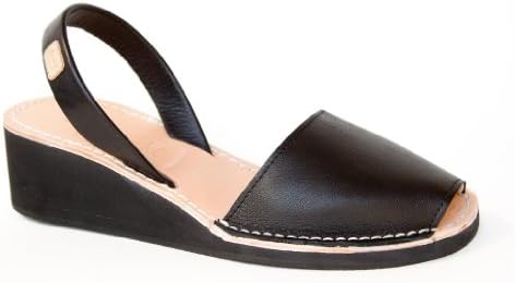 Castell Women's Wedge Leather Black All Leather with Rubber Soles Menorquina Sandal
