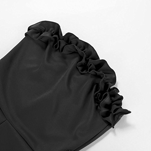 Desirepath Women Summer Strapless Tube Top Ruffled Bodycon Jumpsuit Short Pant Rompers Playsuit (M, Black)