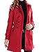 Women's Autumn Winter Double-Breasted Long Woolen Coat with Belt(L, Red)