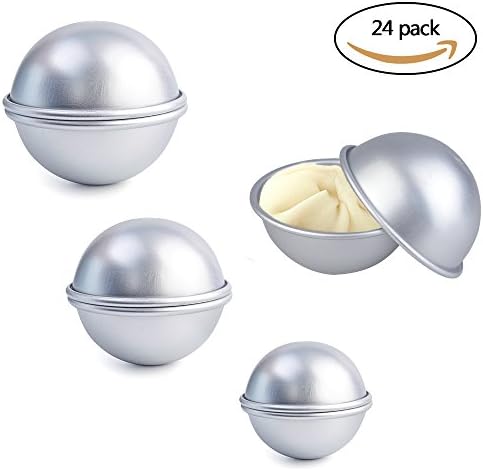 Pistha 24 Pieces 3 Sizes DIY Metal Bath Bomb Mold for Crafting Your Own Fizzles Round Soap Making Molds Kit for Homemade Art Smooth Surface and Sturdy Aluminum