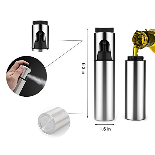 Olive Oil Sprayer, Stainless Steel Olive Oil Dispenser Cooking Spray Bottle Oil Mister Kitchen Vinegar Sprayer Barbecue Marinade Spray Bottle with Bouns Brush (Not Oil Column)
