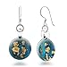 Chuvora 925 Sterling Silver Hand Blown Glass Golden Stardust Blue Sky Cabochon Round Dangle Earrings