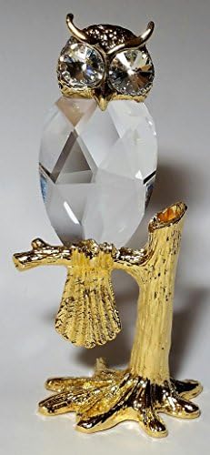 Crystal Owl Figurine - Gold Tone Owl - Owl Handcrafted By Bjcrystalgifts With Swarovski Crystal
