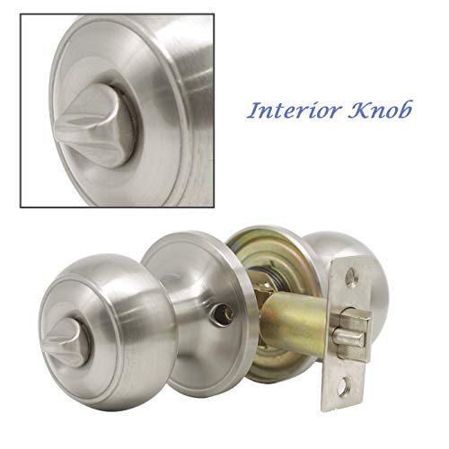 Brushed Nickel Keyed Entry Combo Door Knobs, Exterior Entry Door Handles Keyed Alike, Flat Ball Shape, Door Knobs Contractor Pack of 4