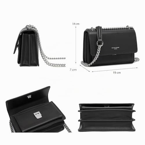 David Jones - Small Shoulder Bag for Women - PU Leather Hand Bag with Flap - Messenger Crossbody Bag Clutch Evening Clutch Bag Elegant Shopping Travel - Black