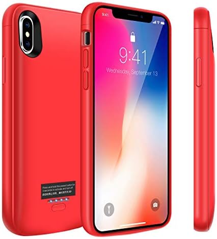 Battery Case for iPhone Xs/X, Kunter 4000mAh Portable Charger Case, Rechargeable Extended Battery Charging Case for iPhone Xs/X (5.8 inch), Compatible with Wire Headphones-Red