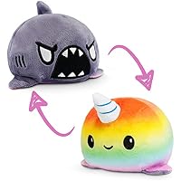 TeeTurtle | The Original Reversible Shark + Narwhal Plushie | Patented Design | Gray + Rainbow | Happy + Rage | Show…