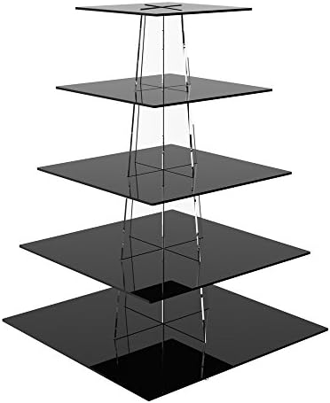 Display4top 5 Tier Square Cupcake Stand Acrylic Display For Wedding Birthday Party (black)