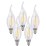 LUMINOSUM LED Candelabra Bulb 4W Dimmable, 40W Equivalent, Classic Edison style C35T Flame Tip, E12 Base, Soft White 2700K, 5-Pack