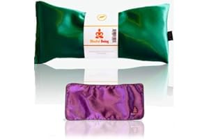 Blissful Being Lavender Eye Pillow with Purple Satin Cover- Hot or Cold Aromatherapy Eye Pillow perfect for Naps, Yoga, Meditation - Natural Relaxation (Emerald with purple cover bundle)