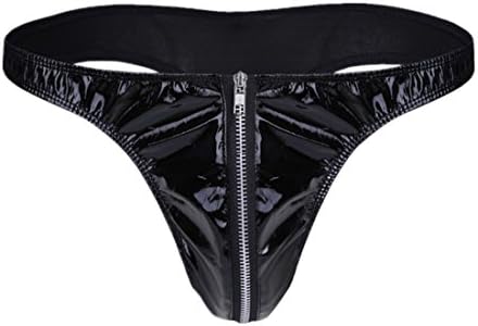 Efashionmx Mens Sexy PU Leather Zipper Front Thong Underwear (Large)