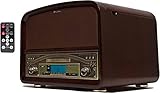 TechPlay TCP9560 BN High Power 20W Retro Wooden 3 Speed Bluetooth Turntable with CD Player, AM/FM Radio, USB  Recording & Playback with Remote Control – Walnut