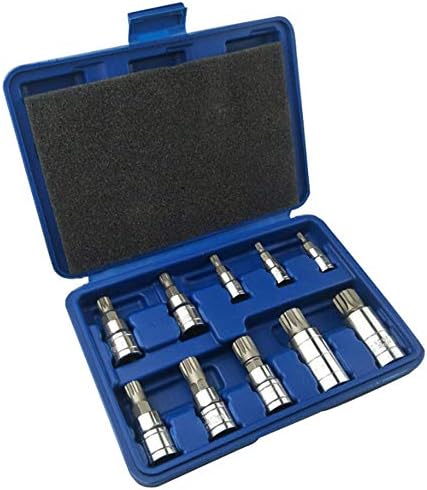 NewPointer Useful 10Pcs Allen Sleeve Wrench Set Triple Square Spline Bit Socket Set for Tamper-Proof Lug Nuts 1/4 3/8 1/2-Inch 4Mm-18Mm-Simple and Affordable