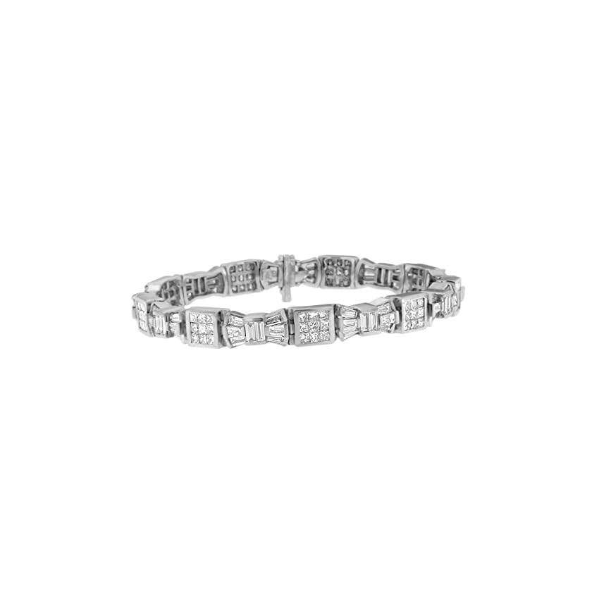 14K White Gold Princess and Baguette-Cut Diamond Mod Bow Bracelet (9.00 cttw, G-H Color, VS2-SI1 Clarity)