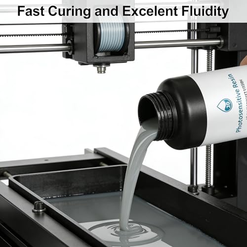 YzLumyndra UV-Curing 3D Photopolymer Resin, 1kg High Precision Low Shrinkage Resin for LCD/DLP/SLA Printers – Fast Curing, Non-Toxic, Compatible with Ender & Anycubic (Gray)