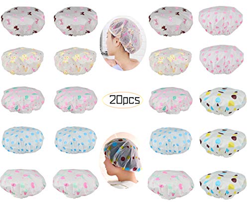 Milacolato 20Pcs Assorted Waterproof Shower Caps EVA Plastic Material Flower Printed Elastic Band for Women Girls Children Bath Salon Caps