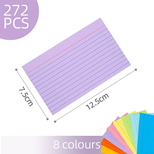 Koogel Revision Cards Bulk, 272PCS Colourful Flash Cards Index Cards Ruled Notecards with Tab 7.5cm x 12.5cm for Learning Note Taking to Do List