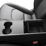 CupHolderHero for Tesla Model 3 2017-2020 Custom Fit Cup Holder and Center Console Compartment Liner Accessories 7-pc Set (Solid Black)
