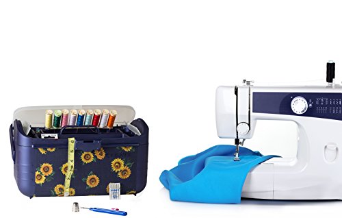 Sewing Kit Storage Box Organizer - Blue Flower Basket, Transparent Lid, Handle, Snaps Closed - Many Sized Compartments - by Adolfo Design - Thumbnail 3