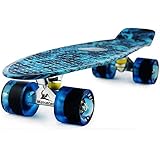 MEKETEC Skateboard Dog 22 inch Retro Mini Skateboards Kids Board for Boys Girl Youth Beginners Children Toddler Teenagers Adults 5 to 6 Year Old (Blue Flame)