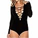 Winson Sexy Womens Long Sleeve Tops V Lace-up Bodycon Jumpsuits Bodysuits,Black,Small