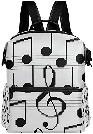 Polyester Vintage Backpack Leather Casual Bookbag Men Women Laptop Travel Rucksack Retro Music Notes Pattern