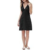 Amazhiyu Women's 100% Linen Sleeveless Summer Knee-Length V-Neck A-Line Dress