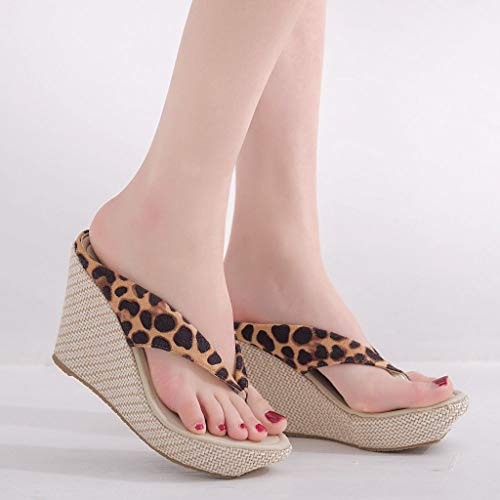 New in Respctful✿ Women's Flip Flop Wedge Sandal Boho Espadrille Flip Flop for Casual Non Slip Outdoor Brown