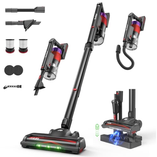 ElecKeys 650W Cordless Vacuum Cleaner for Pet Hair & Hardwood Floors, 55kPa Lightweight Vacuum Cleaners with 65 Mins Runtime, Quiet Stick Vac,Charging Dock, Self-Standing, Foldable Tube