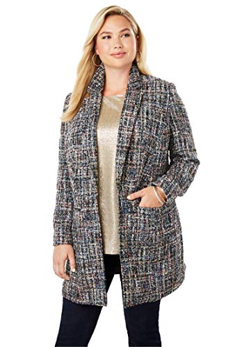Jessica London Women's Plus Size Metallic Tweed Topper - Multi Tweed, 18 W