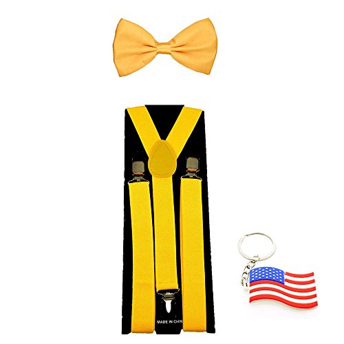 Suspender & Bowtie "Yellow" Y-back Clip on Adjustable Free USA Keychain
