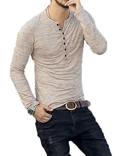 2 BABEIYXM+Henley+Sleeve+Buttons+Casual