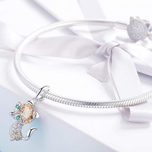 BAMOER Sterling Silver Charm Lucky Fox Crystal Animal Charms Pendant Fits Original Bangle Bracelet