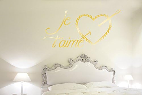 Je Taime Needle And Heart Pillow Wall Stickers Art Decals - Large (Height 57cm x Width 115cm) Shiny Gold