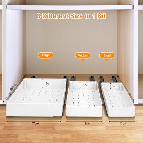 VINATO Set of 3 Removable Kitchen Drawers, Removable Drawers for Cabinets, Removable Cupboard Tray, Removable Kitchen Organizer for Storage, Mounting with Adhesive Tape or Screws