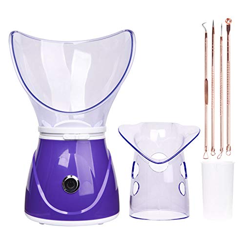 TOONEV Nano Ionic Facial Steamer Sauna Pores with Cosmetic Needle Suit Timer and Extract Blackheads Spa Home Warm Mist Facial Steamer Face Steaming Skincare Deep Cleanse (Purple)