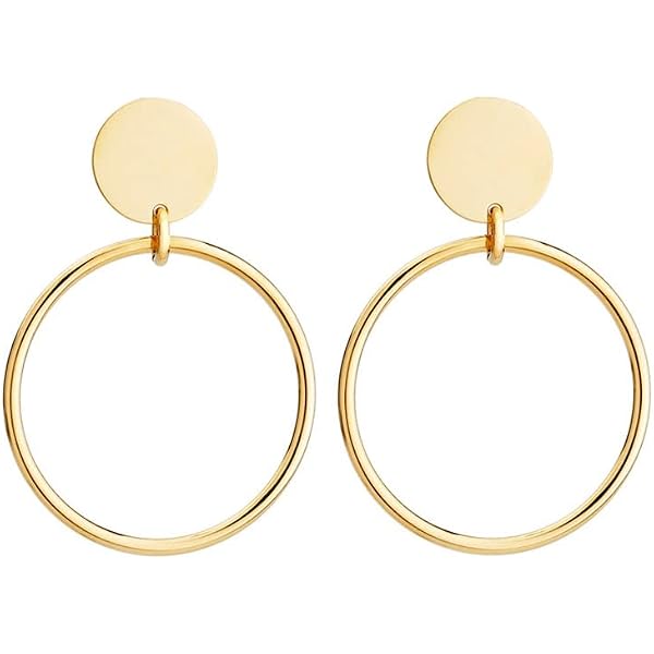 YienDoo Boho Large Bar Hoop Earrings - Gold Geometric Circle Dangle Earrings For Women