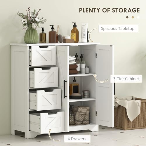 HOMCOM Bathroom Floor Cabinet, Farmhouse Bathroom Storage Cabinet with Barn Doors and Adjustable Shelf, White
