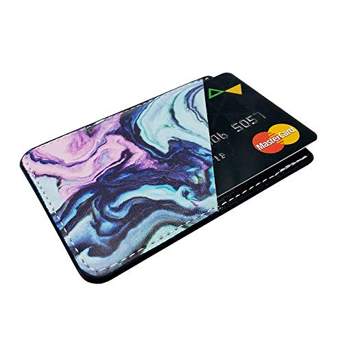 Obbii Nature Blue Purple Marble PU Leather Card Holder for Back of Phone with 3M Adhesive Stick-on Credit Card Wallet Pockets for iPhone and Android Smartphones