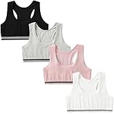 FedMois Girls Sports Bra Unpadded Crop Top Cotton Pack of 4, Grey, Black, White and Pink