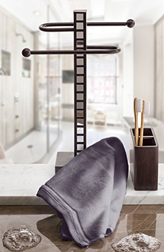 Creative Scents Cotton Velour Fingertip Towel, 4 Piece Set, 11 by 18-Inch, Gray with Embroidered Grey Trim