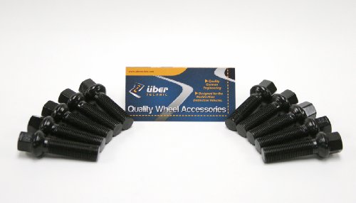 (10) Extended UberTechnic Black Lug Bolts 14x1.5 (33mm Shank Length) Ball Radius Seat for Audi TT A3 A4 S4 A5 S5 A6 S6 A7 S7 A8 S8 B5 B6 B7 B8 Volkswagen VW Jetta Golf GTI R32 Passat