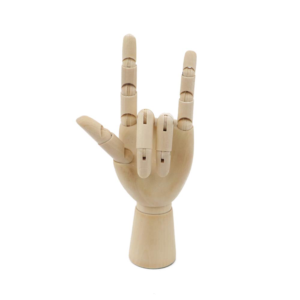 Wooden Hand Model, Yefun Right/Left Hand Body Artist Model Jointed Articulated Wood Sculpture Mannequin Wooden with Wooden Flexible Fingers (Left, 7 inch)