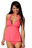 D239 Electric Coral Open-Back Tankini Top: LL \ Bottom: 2X bikini swimsuit