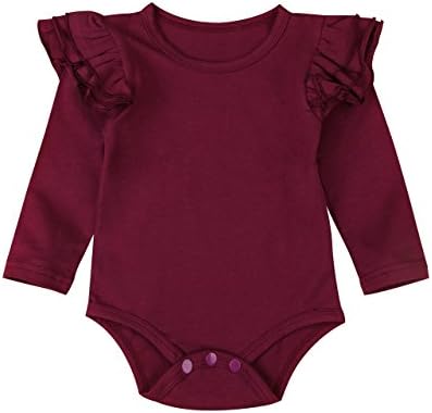 Infant Baby Girl Basic Ruffle Long Sleeve Cotton Romper Bodysuit Tops Clothes