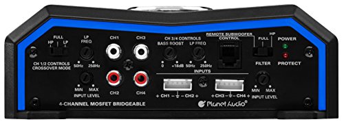 Planet Audio PL1600.4 Pulse 1600 Watt, 4 Channel, 2 to 8 Ohm Stable, Class A/B, Full Range, Bridgeable, MOSFET Car Amplifier, Remote Subwoofer Control