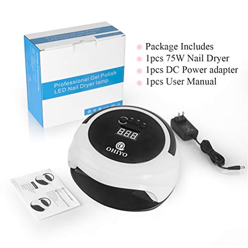 OHIYO Nail Dryer, UV Nail Lamp 75W Led Nail Curing Lamp, Nail Polish Dryer LED Curing Light UV Lamp for Gel Nails 4Timer Setting, Memory Function For Manicure Gel Nail Polish, Fingernail & Toenail - Thumbnail 6