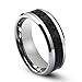 Will Queen 8mm Titanium Ring Inlaid Black Carbon Fiber, Silver White Beveled Men's Titanium Ring Comfort Fit Wedding Bands Promise Rings for Men